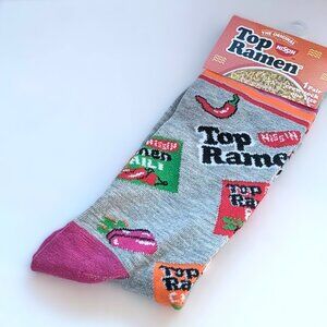 Top Ramen Socks, One Size - Crew Style Gray Fun Novelty Food Accessory